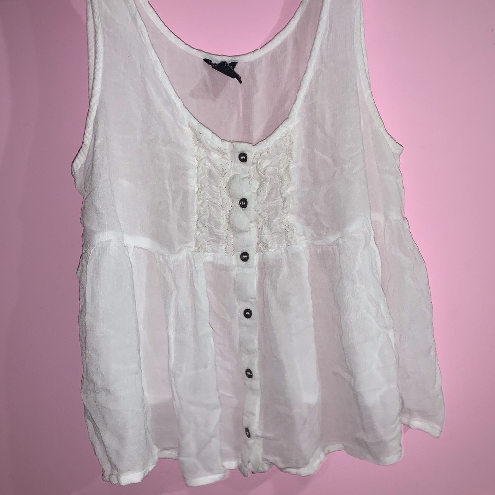 forever 21 white flowy tank top with buttons